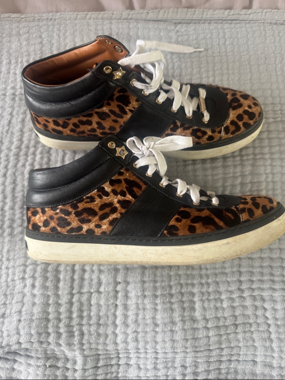 Jimmy Choo Leopard-Print High-Top Sneakers with Black Trim